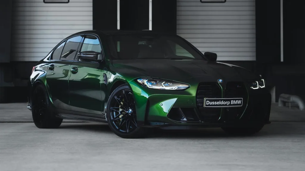 Bmw M3 upcoming launch car , in screaming deep green color.